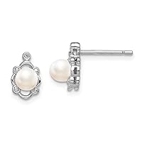 925 Sterling Silver Polished Open back Post Earrings Freshwater Cultured Pearl and Diamond Earrings Measures 10x6mm Wide Jewelry for Women