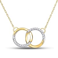 10kt Yellow Gold Womens Round Diamond Double Circle Necklace 1/10 Cttw Fine Jewelry For Women