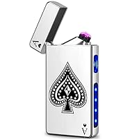 LcFun Ace Lighter USB C Electric Lighters Rechargeable USB Lighter with Poker Design Dual Arc Plasma Lighters Flameless Windproof Lighters for Candles, Incense Stick, Camping