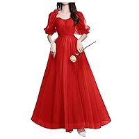 ZSHAOLHYJYZS Puffy Sleeve Prom Dress Sweetheart Tulle Ball Gown for Teens Long Formal Evening Party Dress