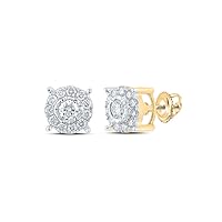 14kt Yellow Gold Round White Diamond Cluster Earrings Mens 1/3 Cttw