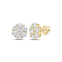 The Diamond Deal 10kt Yellow Gold Mens Round Diamond Flower Cluster Earrings 7/8 Cttw