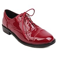 Women's Flat Oxford Shoes Lace Up Round Toe Comfort Low Heel Patent Leather School Saddle Oxfords Shoe