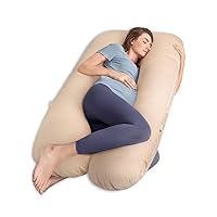 AngQi Pregnancy Pillows, U Shaped Pregnancy Body Pillow for Sleeping, 55 inch Maternity Pillow for Pregnant Women with Soft, Super Breathable Rayon Cover from Bamboo,Apricot