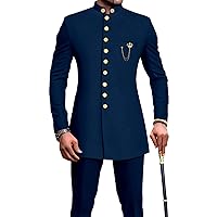 Men`s Suit Single Breasted Slim Fit Blazer and Pants 2 Piece Set Dashiki Outfits African Clothes for Wedding