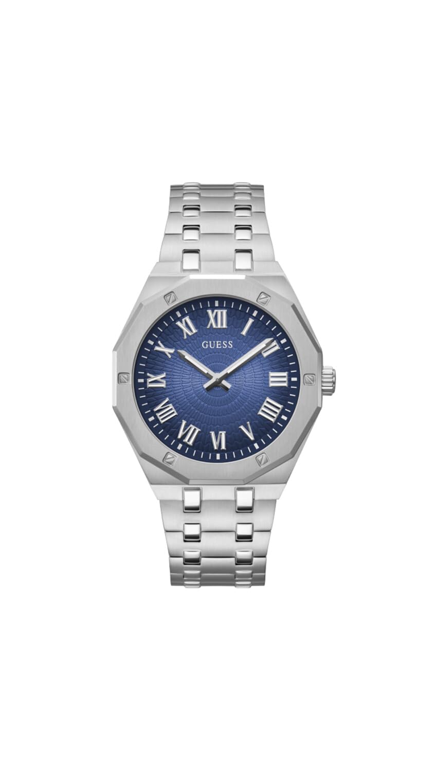 GUESS Men's 42mm Watch - Silver Tone Bracelet Blue Dial Silver Tone Case