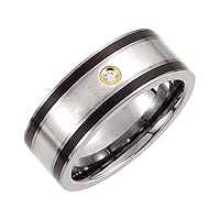Solid Titanium, Sterling Silver and 14k Yellow Gold-Plated .06 Cttw Diamond 9mm Wedding Band Ring Comfort Fit