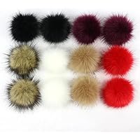12pcs Faux Fur Pom Poms for Hats Fluffy Ball Hair Ball Pompoms with Elastic Loop for Hats Scarves Bags Accessories ( Color : 15 )