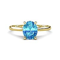 Center Blue Topaz 2.51 ctw Oval Shape(9x7 mm) & Side Lab Grown Diamond Prong set Hidden Halo Engagement Ring in 14K Gold