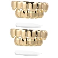 BESTOYARD 2 Sets Electroplated braces masquerade party zombie artificial hip hop braces metal vampire mouth hip hop fangs single tooth man copper Bottom cover