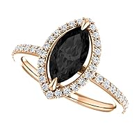 1 CT Halo Black Onyx Marquise Engagement Ring 14K Rose Gold, Halo Black Diamond Marquise Ring, Halo Marquise Black Diamond Proposal Ring, Beautiful Ring For Her
