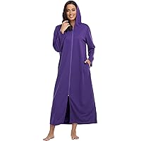 Women's Zip Up Robes Hooded Long Housecoat Sweatshirt Full Length Bathrobe Loungewear Soft Nightgown with Pockets