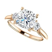 10K Solid Rose Gold Handmade Engagement Ring 3.0 CT Cushion Cut Moissanite Diamond Solitaire Wedding/Bridal Ring for Women/Her Proposes Ring