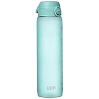 Ion8 1 Litre Water Bottle with Times to Drink, Leak Proof, Flip Lid, Carry Handle, Dishwasher Safe, BPA Free, Soft Touch Contoured Grip, Ideal for Gym, Health and Fitness, 32 oz, Teal
