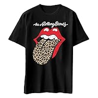 Rolling Stones Men's Leopard Print Tongue Slim Fit T-Shirt Small Black