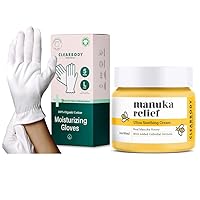 Manuka Honey Eczema Cream and Clearbody Organic Gloves Large. White Organic Cotton Gloves 5 Pairs (10 Pcs) – 100% Organic Cotton Gloves for Dry Hands –Reusable Moisturizing Gloves with Eczema Gloves