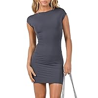 Dressmine Womens Sexy Backless Dress Short Sleeve Slim Fit Wrap Hollow Bodycon Dresses Summer Crop Y2K Party Dresses