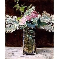 5 Art Paintings lilac and roses Eduard Manet flowers vase French impressionist Oil Painting on Canvas - Wall Decor 03, 50-$2000 Hand Painted by Art Academies' Teachers
