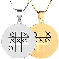 2PCS Jewelry Engraved Tic Tac Toe Game Symbol Pendant Necklace Chain