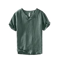 Chinese Style Retro Elegant Linen Solid Color Short-Sleeved T-Shirt for Men, Casual T-Shirt Top