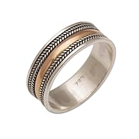 NOVICA Artisan Handmade 18k Gold Accented .925 Sterling Silver Band Ring from Bali Indonesia 'Way of Gold'