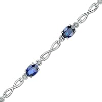 7.0 x 5.0mm Oval Shaped Blue Sapphire D/VVS1 Diamond Infinity Link Bracelet For Girls In 925 Sterling Silver