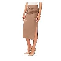 Vince Camuto Womens Brown Slitted Zippered Ruched Midi Wear to Work Pencil Skirt S