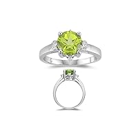 0.14 Cts Diamond & 2.04 Cts AAA Peridot Ring in 10K White Gold