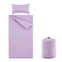 Wake In Cloud - Sleeping Bag Zippered, Nap Mat with Matching Pillow for Kids Boys Girls Sleepover Overnight Travel Slumber Bag, Solid Plain Color Lilac Purple Lavender, 100% Soft Microfiber