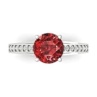 Clara Pucci 2.21ct Round Cut cathedral Solitaire Genuine Natural Red Garnet Engagement Promise Anniversary Bridal Ring 18K White Gold
