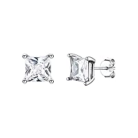 Silvora 925 Sterling Silver Princess Cut Sparkling Birthstone Stud Earrings for Women Girls, Come with Box