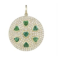 Beautiful Disc Heart Diamond Emerald 925 Sterling Silver Charm Pendant