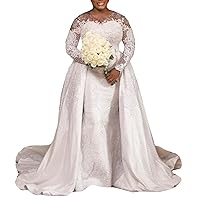 Long Sleeves Bridal Gowns with Detachable Train Lace up Corset Mermaid Wedding Dresses for Bride Plus Size