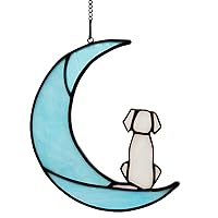 BOXCASA Loss of Dog Sympathy Gifts,Suncatcher Dog on Moon Stained Glass Window Decor Gift,White Dog Sympathy Gifts for Pet Loss Gifts,Loss of Dog Memorial Gift for Dog Lovers