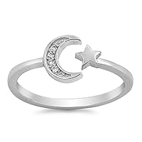 CHOOSE YOUR COLOR Sterling Silver Moon Star Open Ring