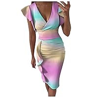 Half Sleeve Party Dresses for Women Print Multicolor Print Dress Pleated V-Neck Slit Women Women's Dress