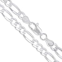 Sterling Silver Men's Diamond-Cut Figaro Link Chain 6.9mm Solid 925 Italy Necklace