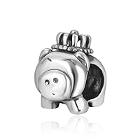 Adabele 1pc Authentic 925 Sterling Silver Hypoallergenic Pig Charm Lucky Chinese Zodiac Pet Animal Bead Compatible with Pandora All Other Charm Bracelet Necklace EC265