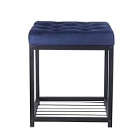 GIA Navy Blue Tufted Ottoman - Metal Frame - Square Upholstered Bench - Weight Capacity 250lb