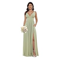 Sexy Deep V Neck Bridesmaid Dresses for Women with Slit Long Floor Length Formal Evening Dress for Party 2024 DE107