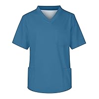Scrub Tops for Mens Soild/Gradient Color Plus Size V-Ncek Short Sleeve Comfort Workwear Shirt with 3 Pocket S-5XL
