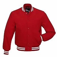 Varsity Letterman Solid red bomber style Jacket All Body Wool Customize your choice logo football baseball, college jacket