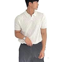 Men' Knitted Casual Stripe Vneck Solid Short Sleeve - Breathable Light Luxury Clothing