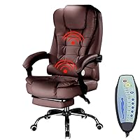 Executive Massage Computer Chair, Heated Office Chair,with 7-Point Vibration,Recliner PU Leather High Back Swivel Chair Armchair with Footrest,Ergonomically Designed (Color : Brown)