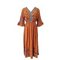 Women's Dress Female Lotus Leaf Sleeve Cotton and Linen Embroidery Flower Dress A-Line Retro Sweet Clothing Vesti