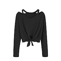 SweatyRocks Women's Crop T-Shirt Tie Front Long Sleeve Cut Out Casual Blouse Top