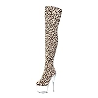 7Inch Nightclub Leopard Print Exotic 17cm Round Toe Strip Pole Dance Sexy Fetish High Heels Over The Knee Boots Gladiator Models