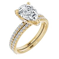 10K Solid Yellow Gold Handmade Engagement Ring 2 CT Pear Cut Moissanite Diamond Solitaire Wedding/Bridal Ring for Women/Her Promise Ring Sets