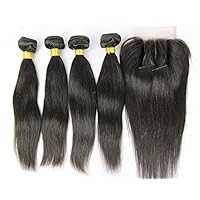 3 Way Part 1Pc 4x4 lace closure with Virgin Chinese Remy Human Hair 3 Bundles Hair Weaves Mixed Length 4Pcs Lot Natural Straight Natural Color Can be Dyed