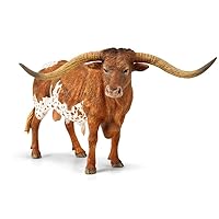 Gemini&Genius Longhorn Cow Toy Action Figure, Farm Animal Toys, Hand Painted, 6 Inches Length, Realistic and Durable Farm Toys for Children Boys and Girls Gift